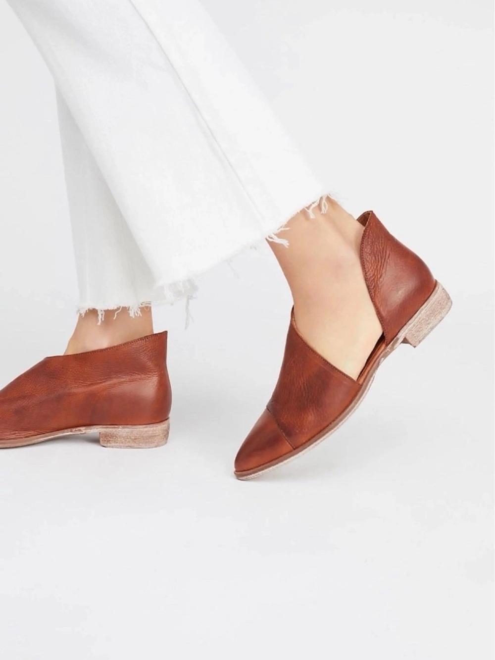 Free People Cognac Brown Leather Slip-On Loafers